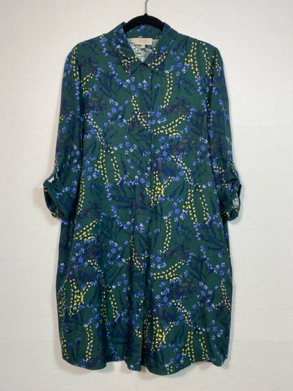 Hobbs London Green Floral Button-Front Skirt Dress size 10